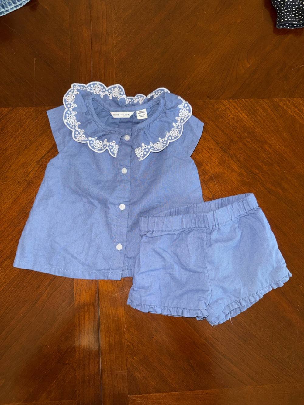 Janie and Jack Light Blue Girls' Embroidered Collar Two-Piece Set